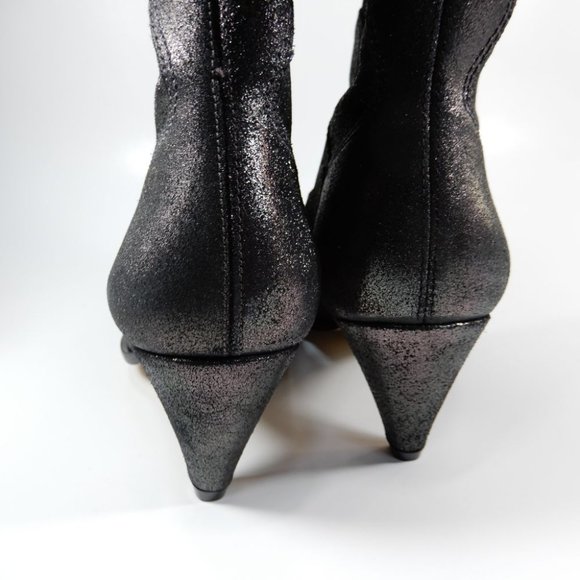 LARROUDE Louise Cowboy BOOTS Size 8 Shine Graphite Metallic Suede Leather $495 - Picture 13 of 15